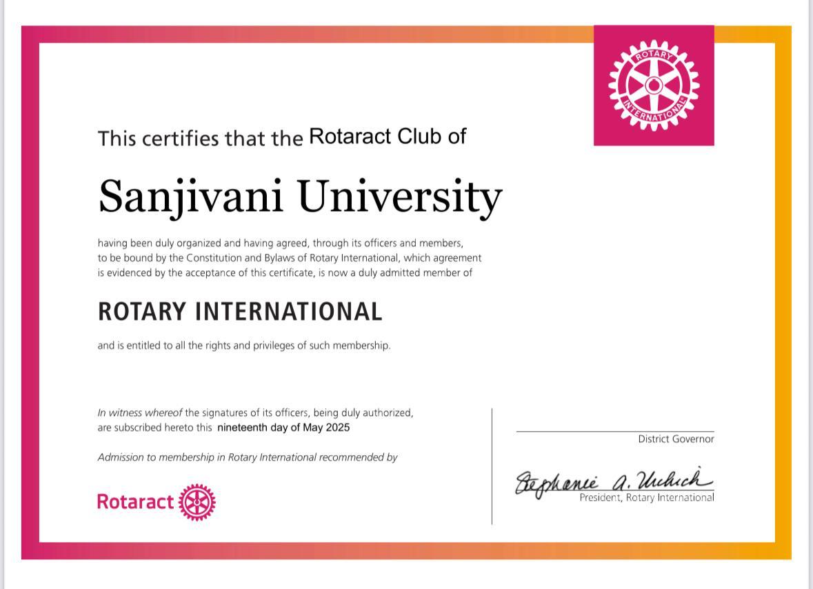 Rotaract Club of Sanjivani University Officially Chartered by Rotary International